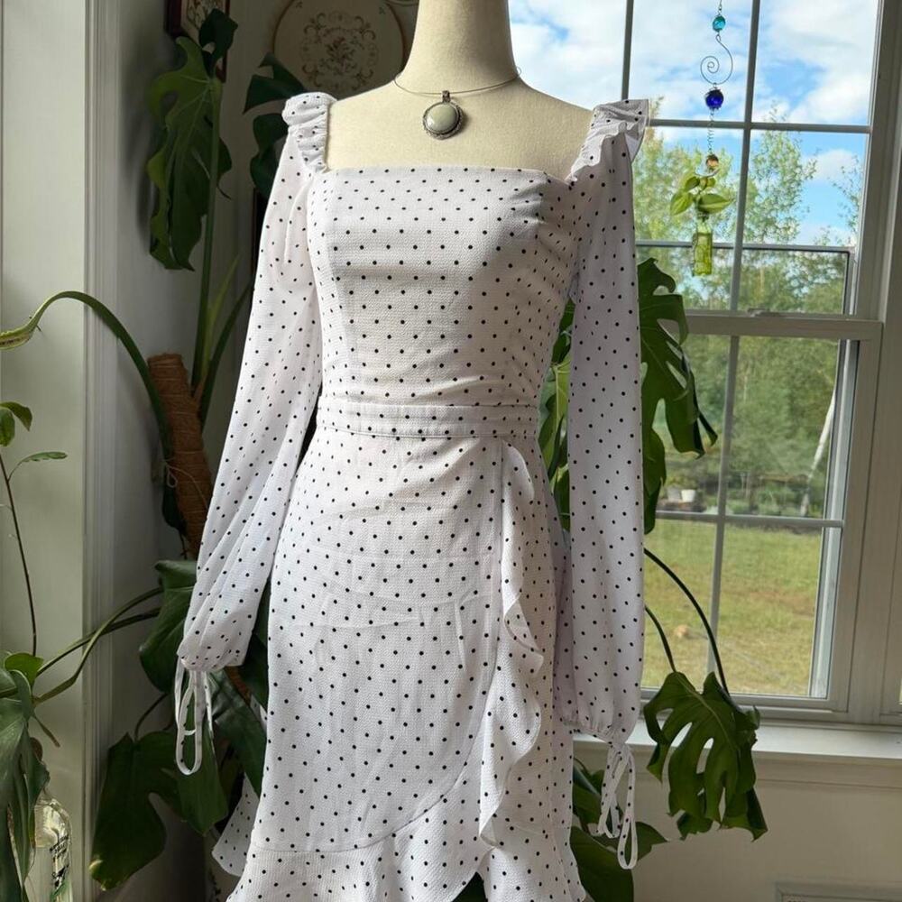 White Polka Dot Ruffle Sleeve Dress Ali and Jay Small
